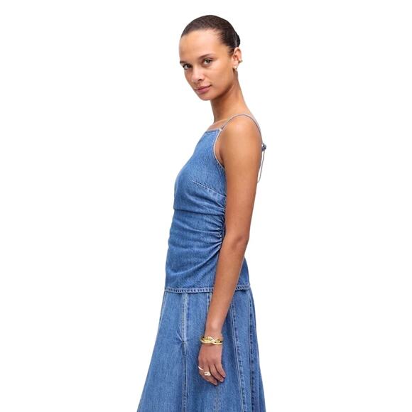 Madewell Airy Denim Ruched Cami Tank Top Smocked Back Blue NWT Size 6 - Picture 3 of 9